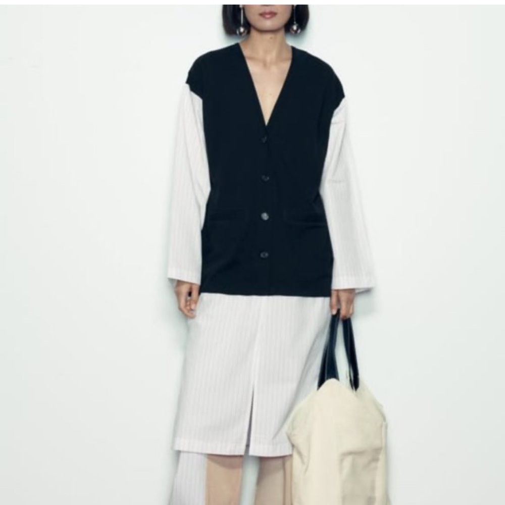 Zara mixed poplin Tunic/ Dress/ Jacket size Small NWT - Picture 2 of 13